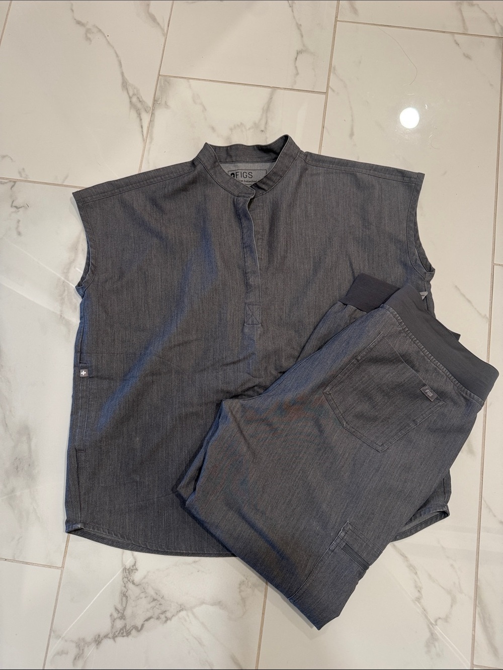 Figs Slate Grey Sleeveless Scrub Top & Pants
